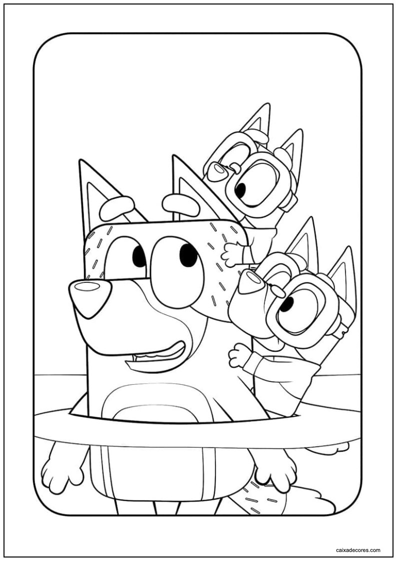Desenho de bandit jogando com bluey e bingo para imprimir