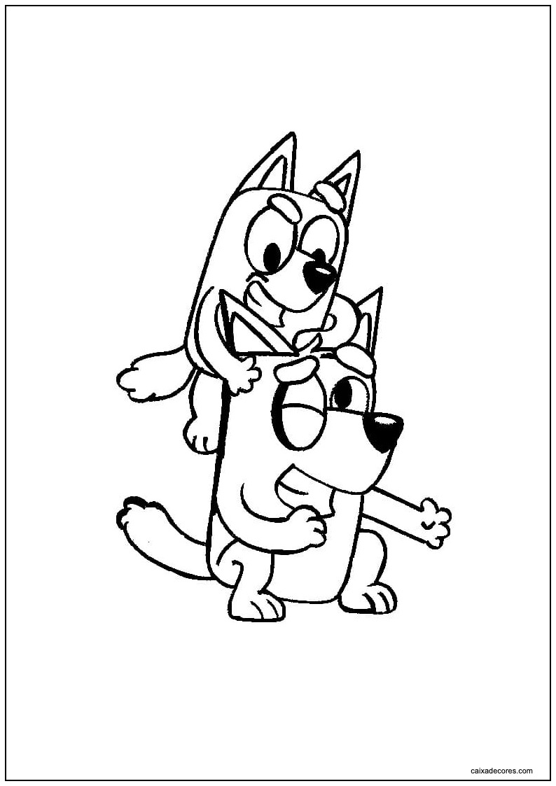 Desenho de bluey brincando com bandit para imprimir