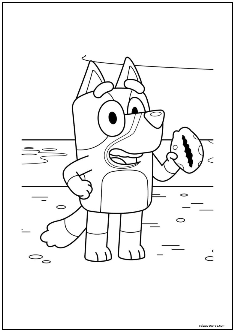 Desenho de bluey com bola para colorir