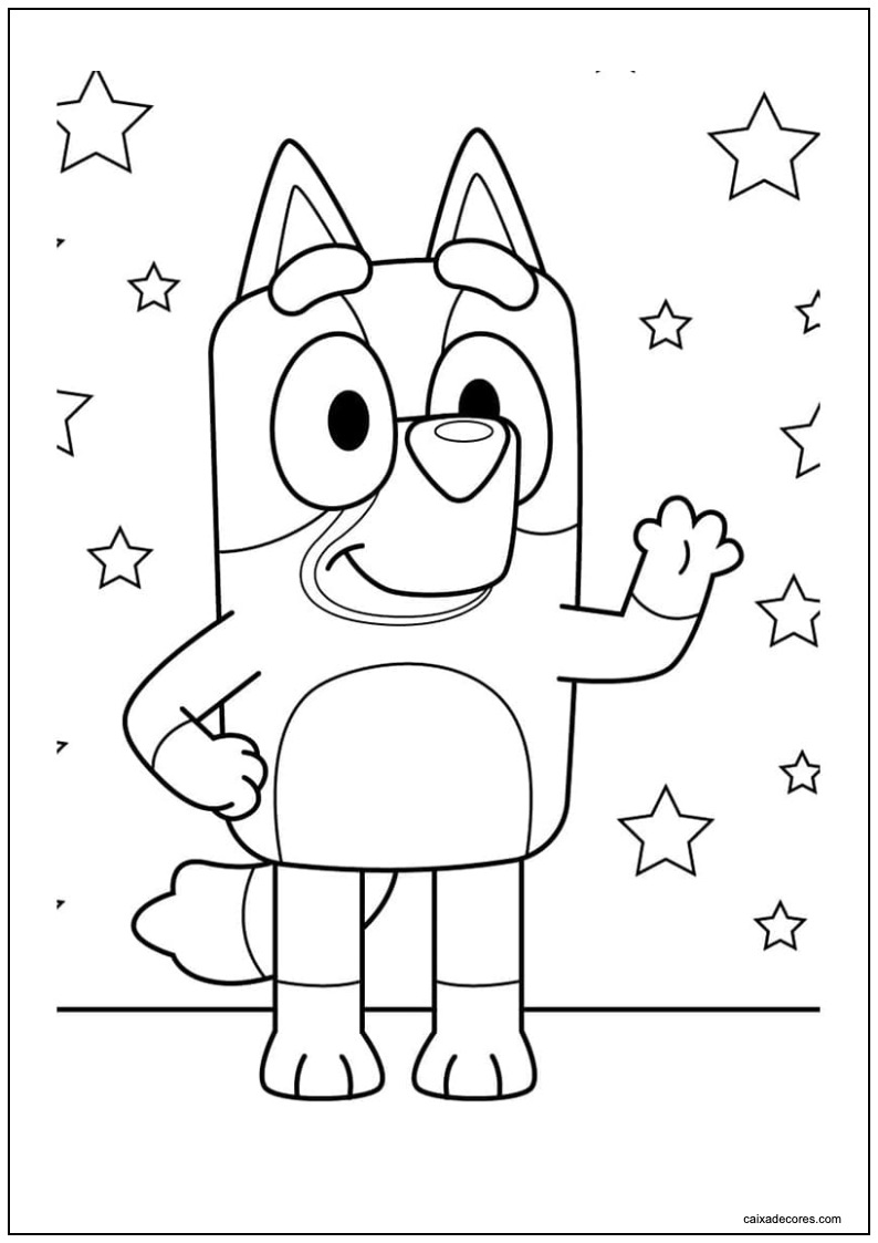 Desenho de bluey com estrelas para imprimir