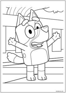 Desenho de bluey com os braços para cima para imprimir