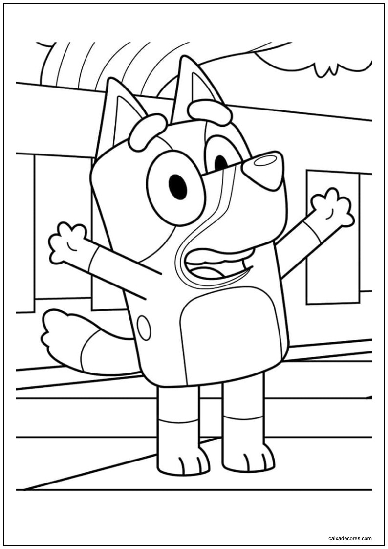 Desenho de bluey com os braços para cima para imprimir