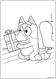 Desenho de bluey com presente para imprimir