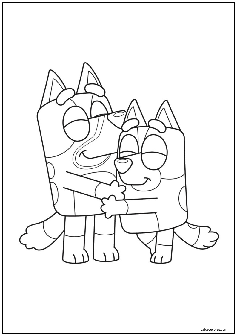 Desenho de bluey e bingo abraçados para imprimir