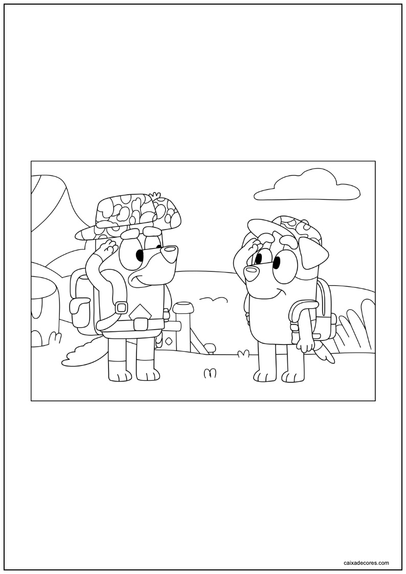 Desenho de bluey e mackenzie escoteiros para colorir