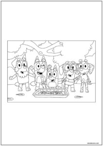 Desenho de bluey e amigos no parque para colorir