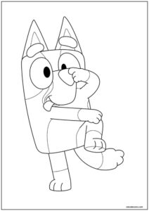 Desenho de bluey pregando uma peça para colorir