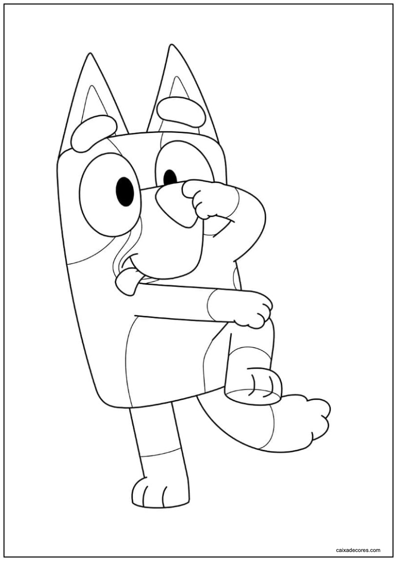 Desenho de bluey pregando uma peça para colorir