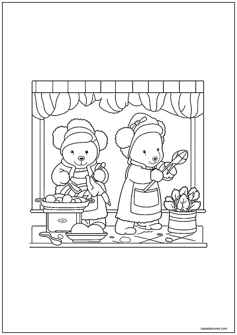 Desenho de cozy friends ursinhos cozinhando para imprimir