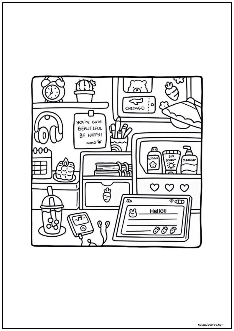 Desenho de cozy friends acessórios para imprimir