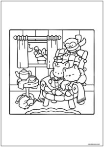 Desenho de cozy friends lendo para colorir