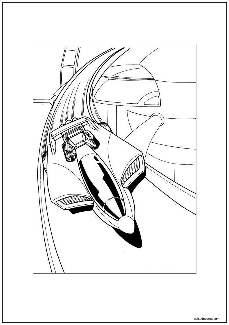 Desenho de hot wheels aero pod em circuito futurista para imprimir
