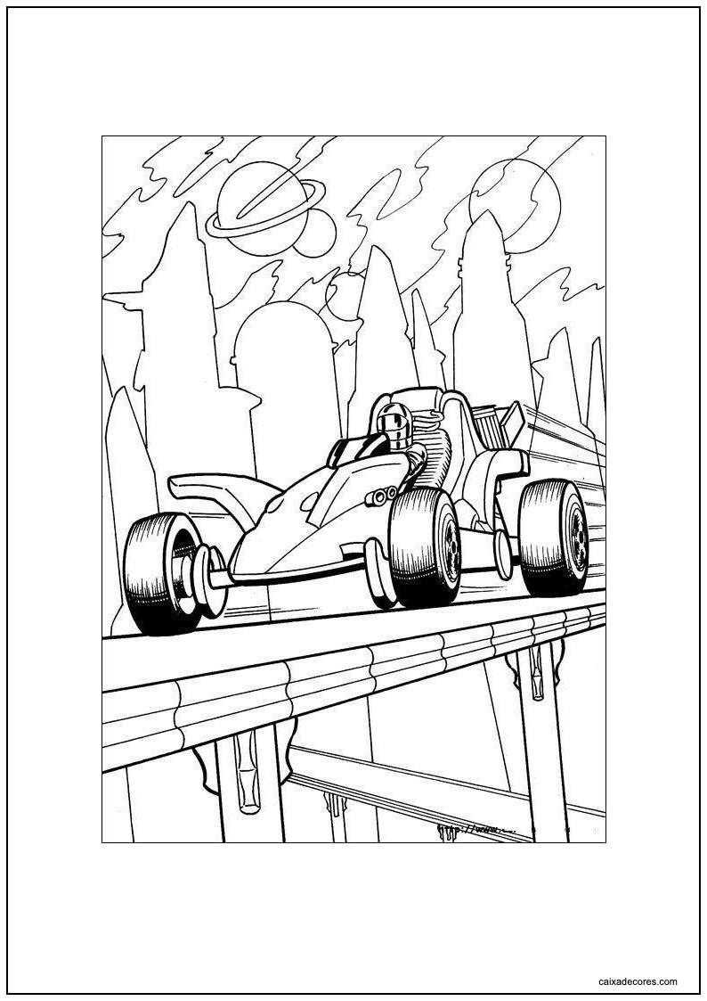 Desenho de hot wheels fórmula flashback no espaço para colorir