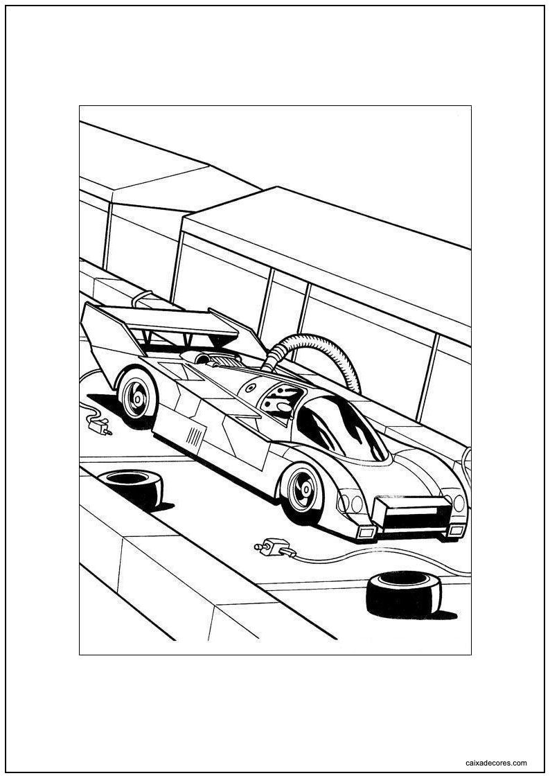 Desenho de hot wheels reverb de tezla nos boxes para colorir