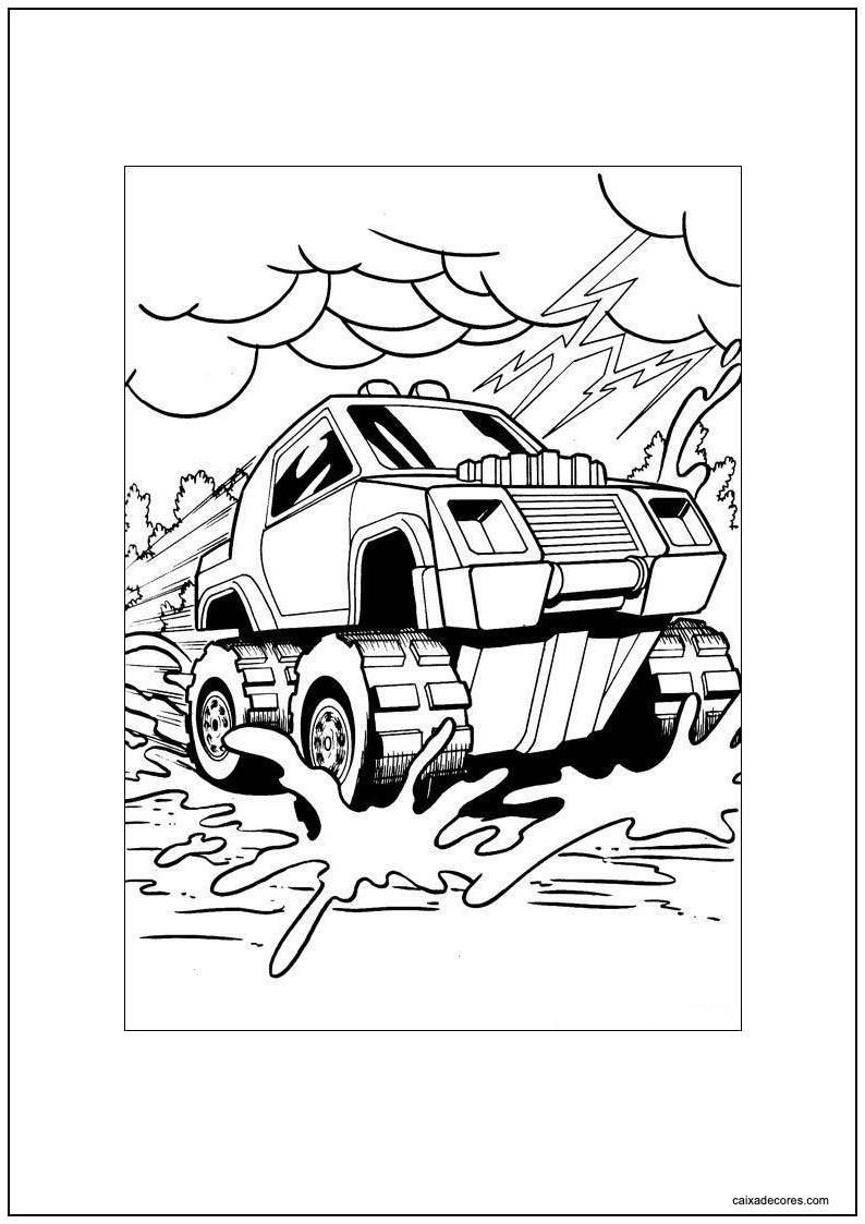 Desenho de hot wheels wyatt com monster truck na lama para colorir