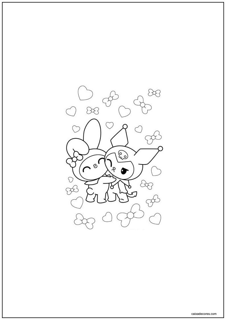 Desenho de kuromi com amiga para colorir