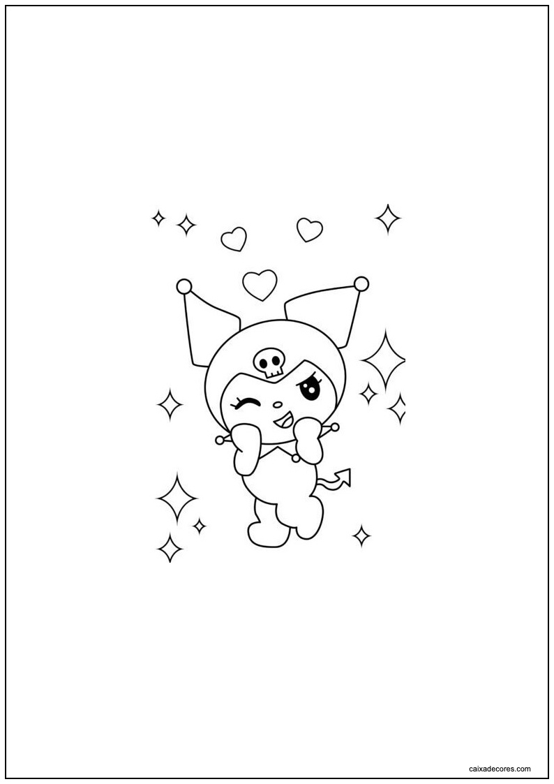 Desenho de kuromi feliz para imprimir