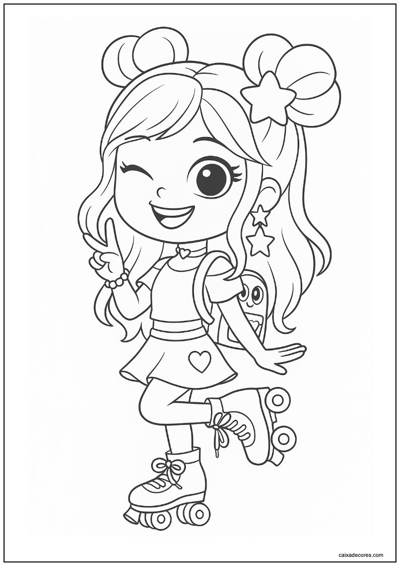 Desenho de luluca com patins para colorir