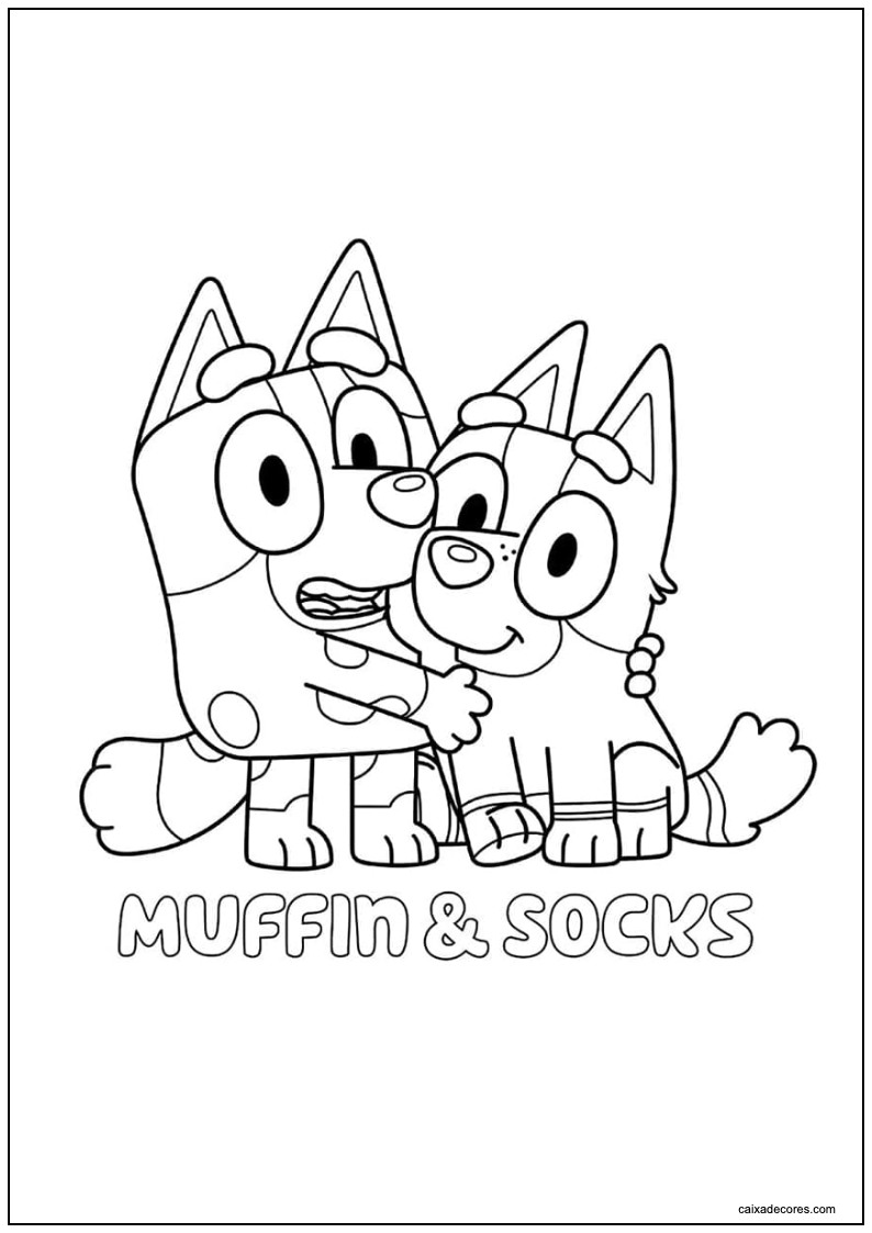 Desenho de muffin e socks abraçados para imprimir