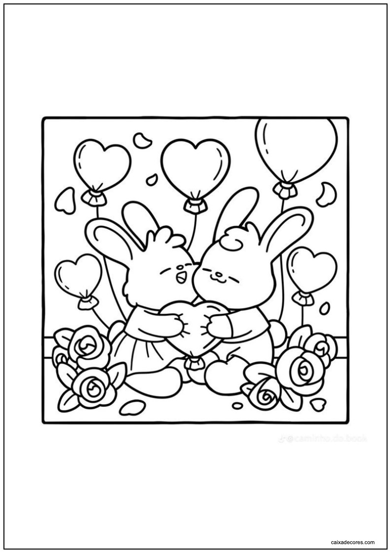 Desenho de amigos aconchegantes coelhinhos apaixonados para imprimir