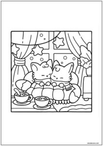 Desenho de amigos aconchegantes gatinhos aconchegados para imprimir