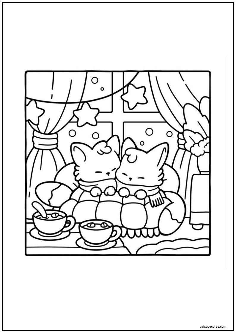 Desenho de amigos aconchegantes gatinhos aconchegados para imprimir