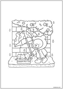 Desenho de amigos aconchegantes ursinho com gatinhos para colorir
