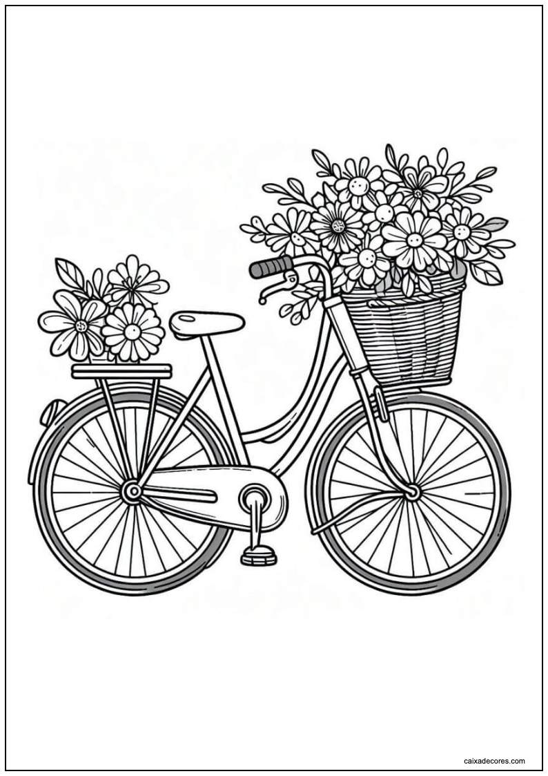 Desenho de bicicleta com flores para imprimir