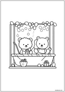 Desenho de cozy friends dois ursinhos na janela para colorir