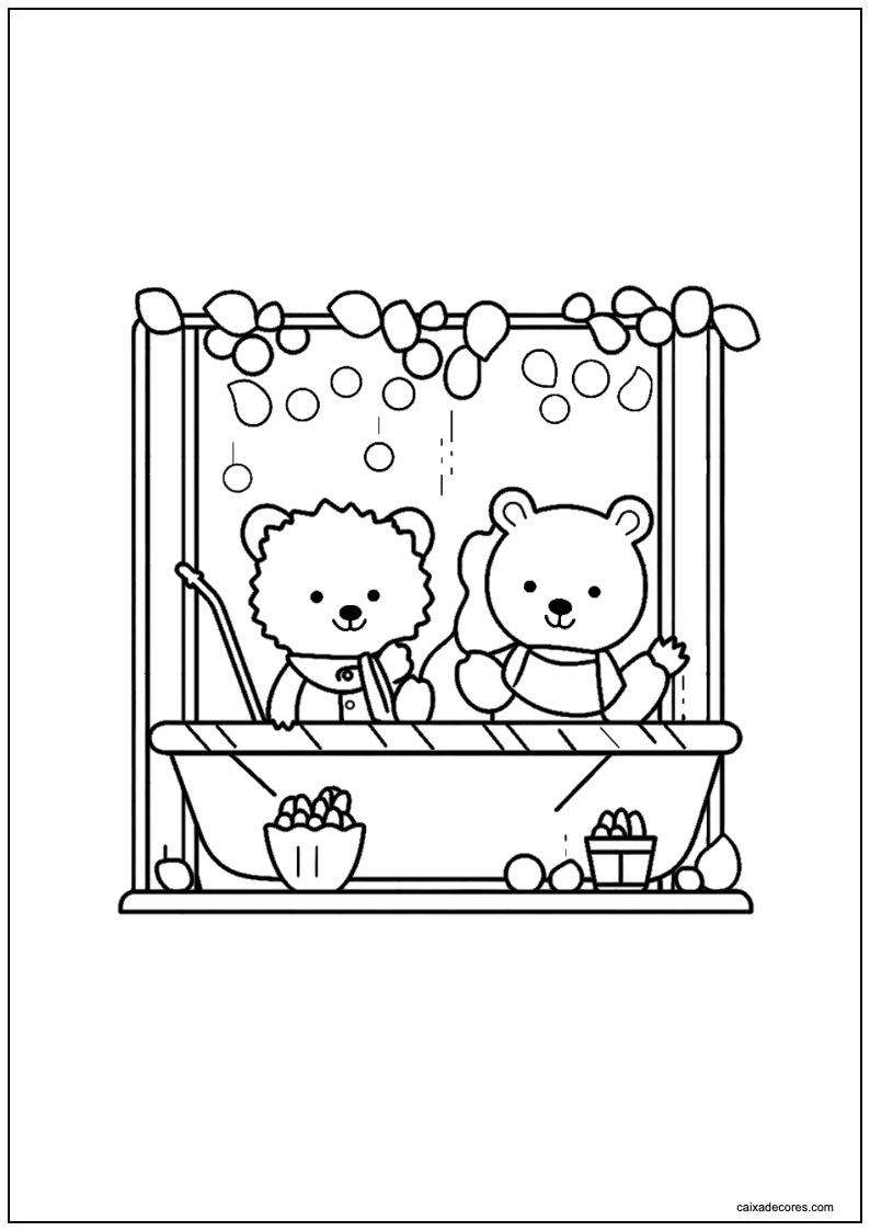 Desenho de cozy friends dois ursinhos na janela para colorir
