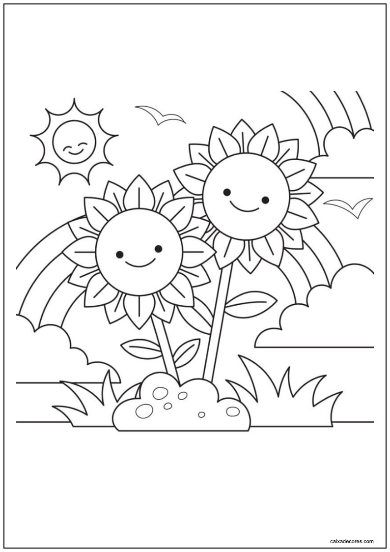 Desenho de dois girassóis para colorir