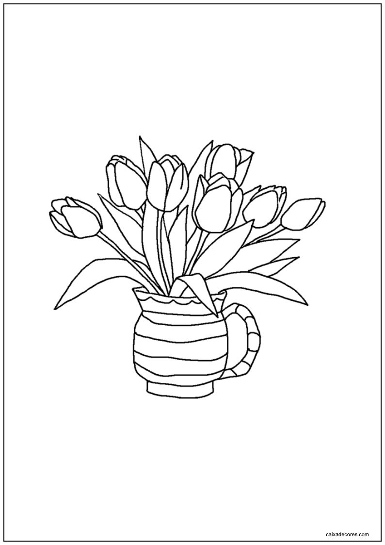 Desenho de flores em um jarro para colorir