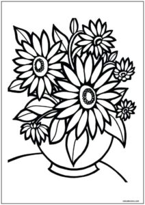 Desenho de flores em um vaso para colorir e imprimir
