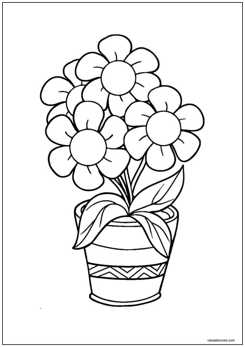 Desenho de flores em um vaso para imprimir
