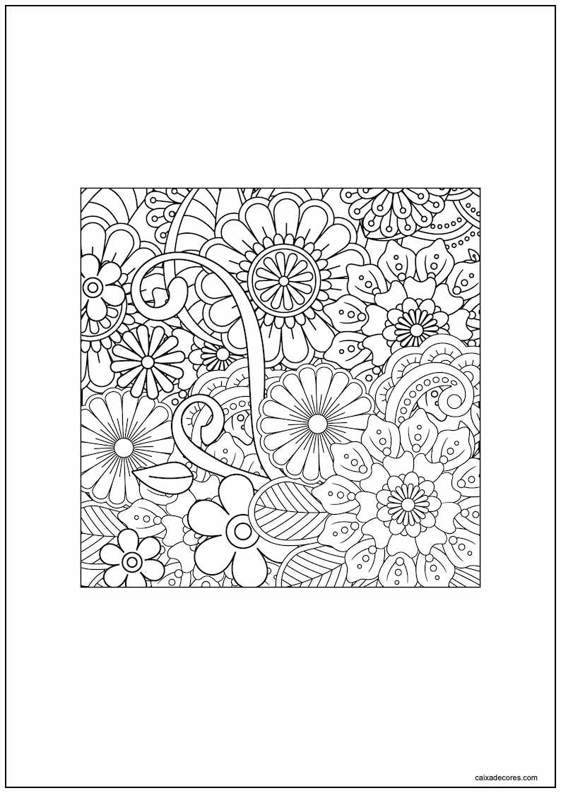 Desenho de mandala com flores para colorir