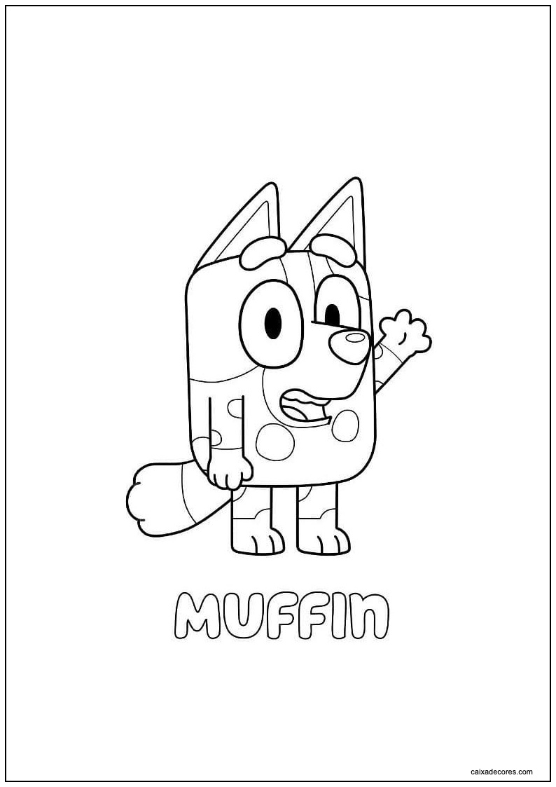 Desenho de muffin de bluey acenando para colorir