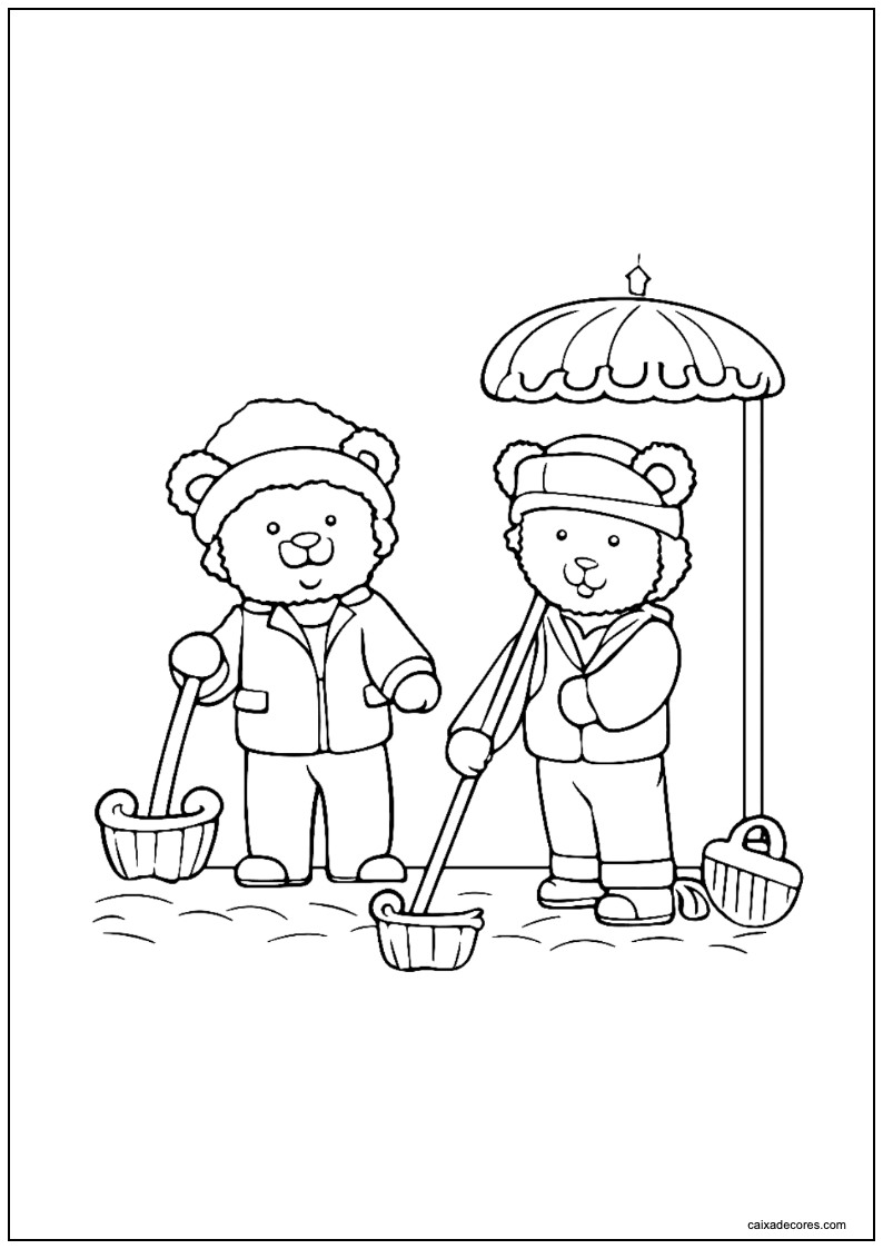 Desenho de ursinhos trabalhando para colorir