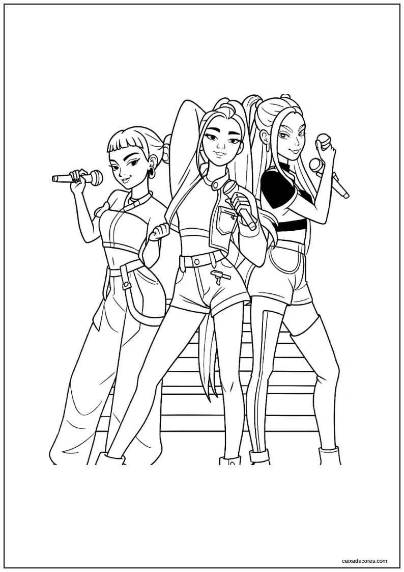 Guerreiras do k pop cantando para colorir
