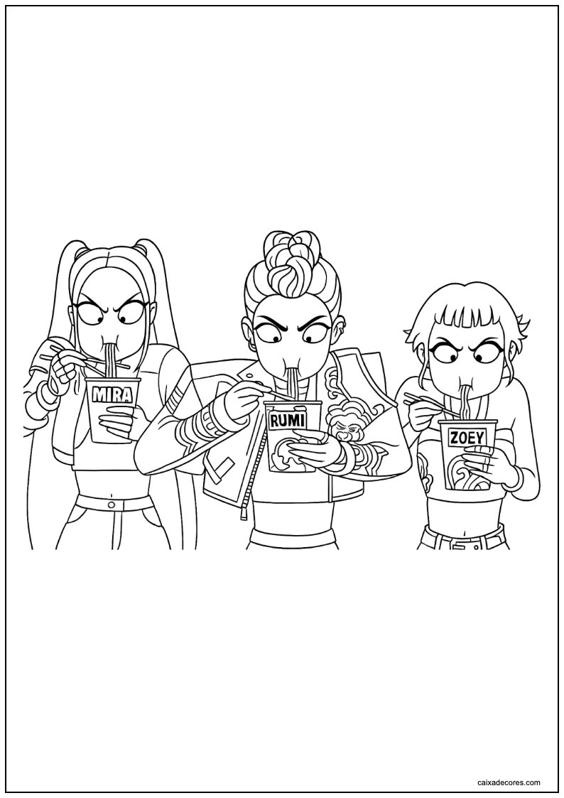 Guerreiras do k pop comendo para colorir