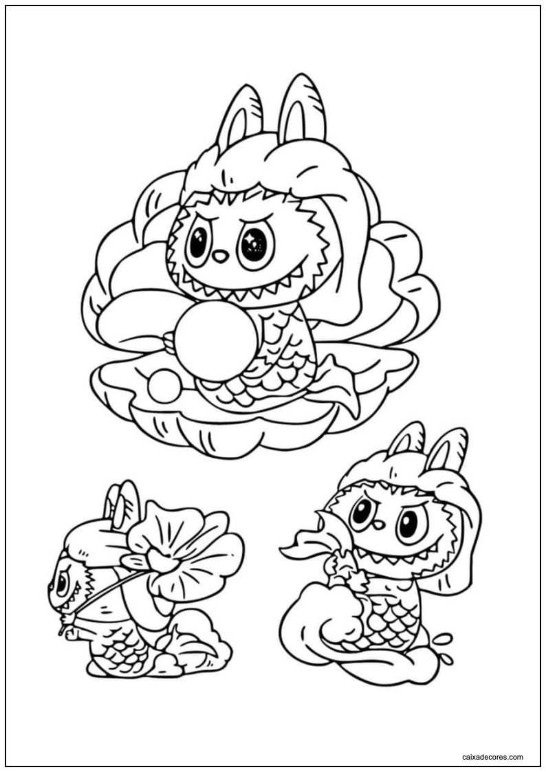 Labubu sereia para colorir