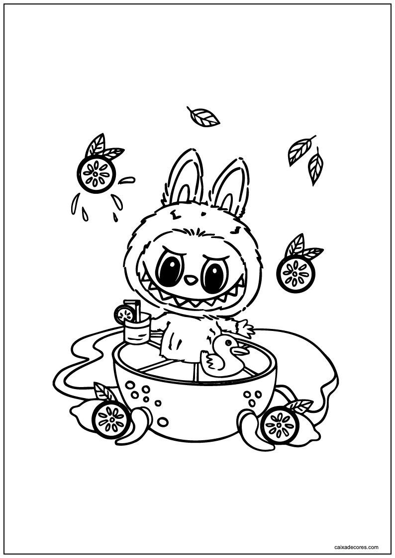 Labubu tomando banho para colorir
