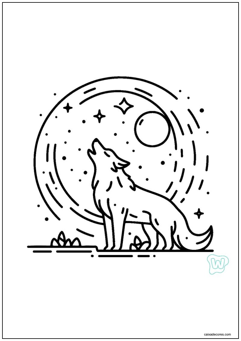 Lobisomem uivando para a lua para colorir