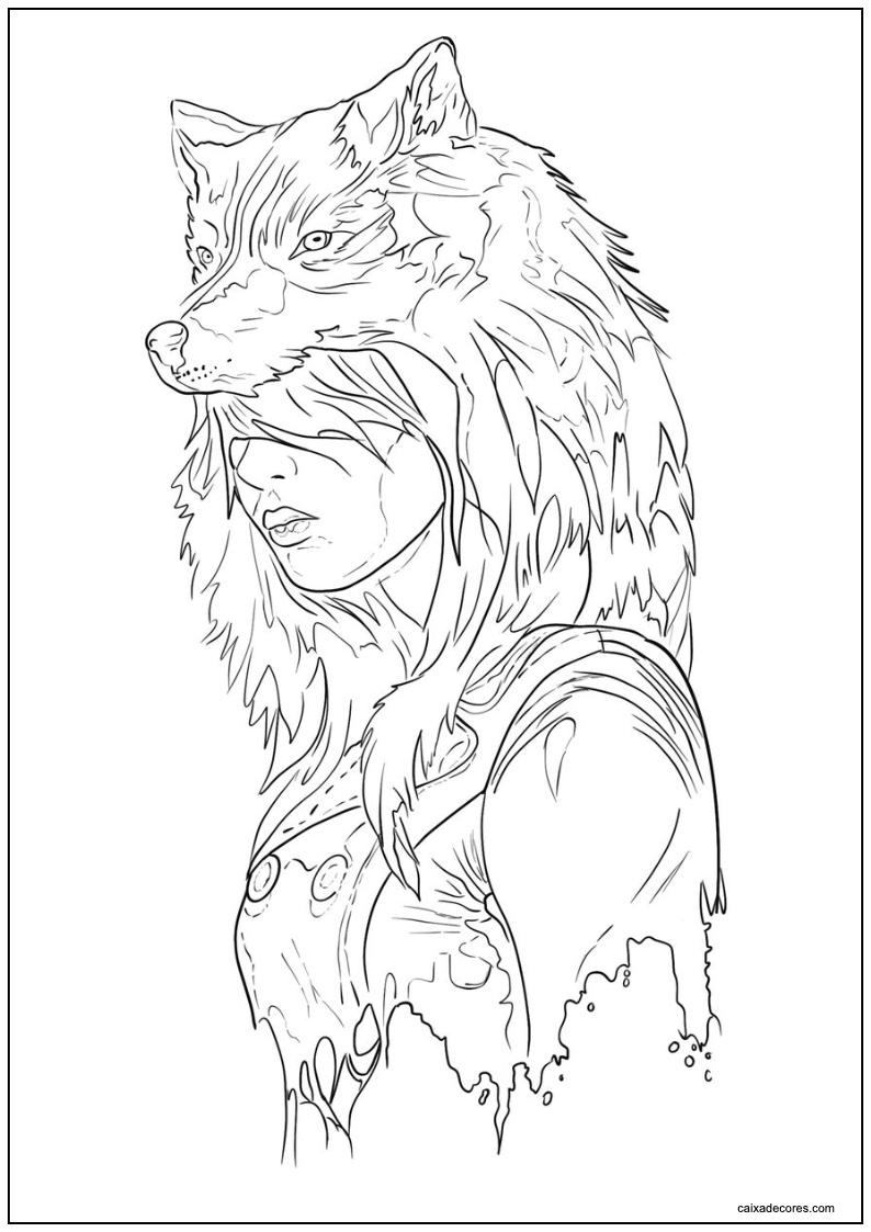 Mulher lobo para colorir