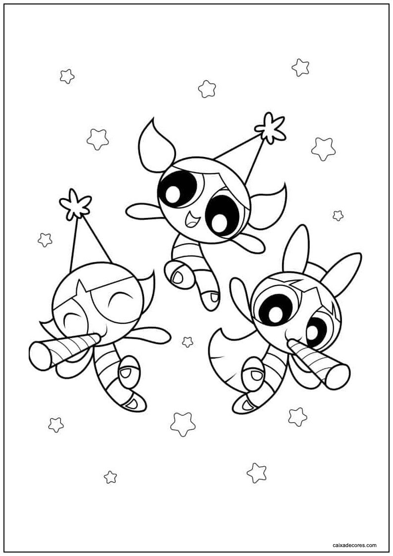 Desenho das meninas superpoderosas aniversário para colorir