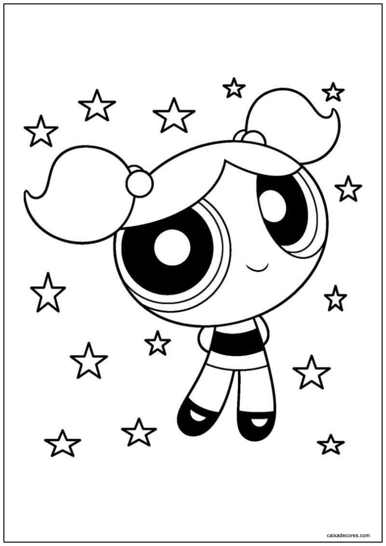Desenho das meninas superpoderosas com estrelas para colorir