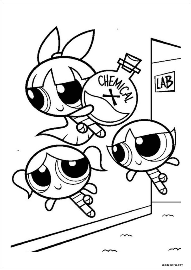 Desenho das meninas superpoderosas com medicina para colorir