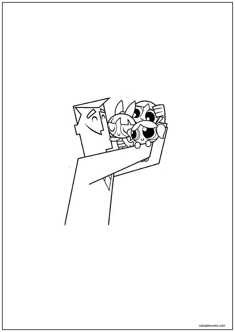 Desenho das meninas superpoderosas com seu pai para imprimir