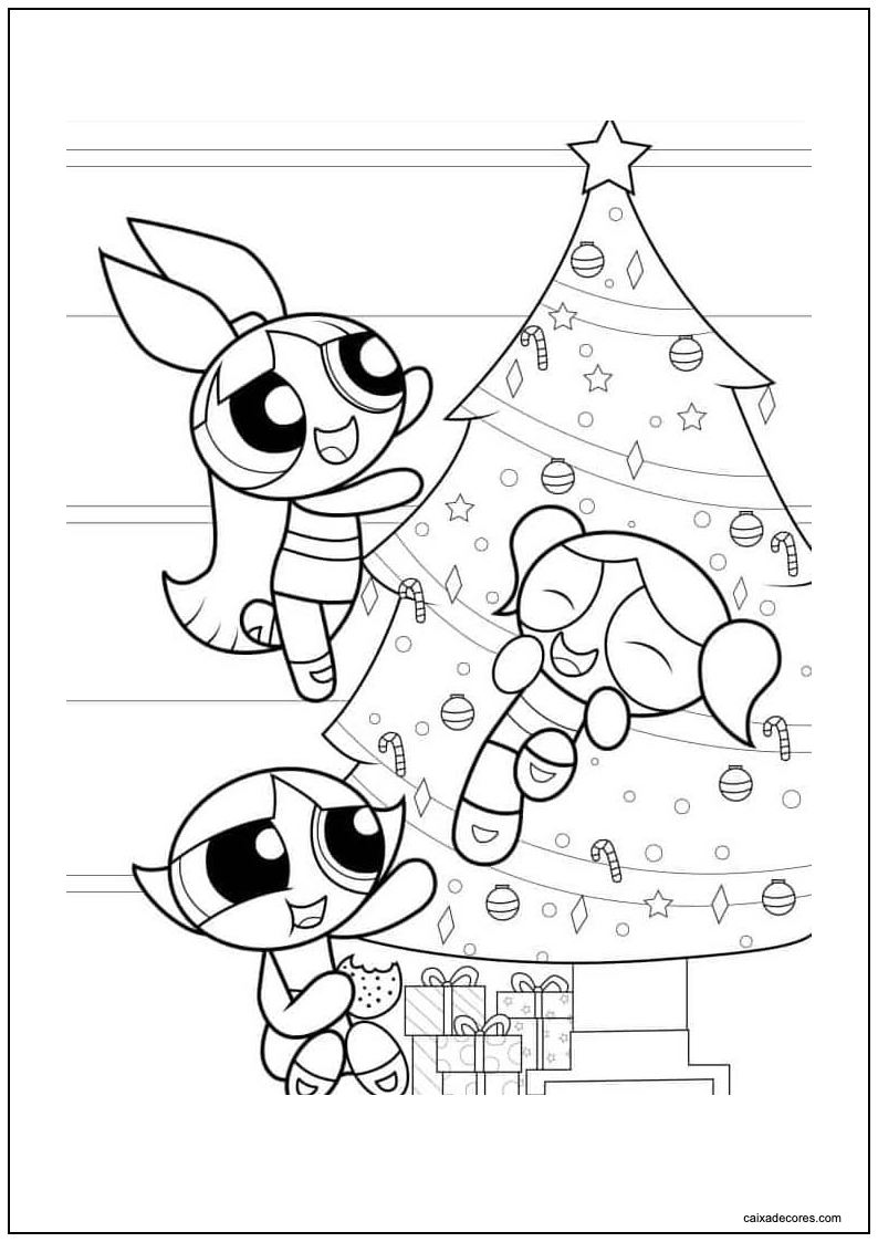 Desenho das meninas superpoderosas no natal para colorir