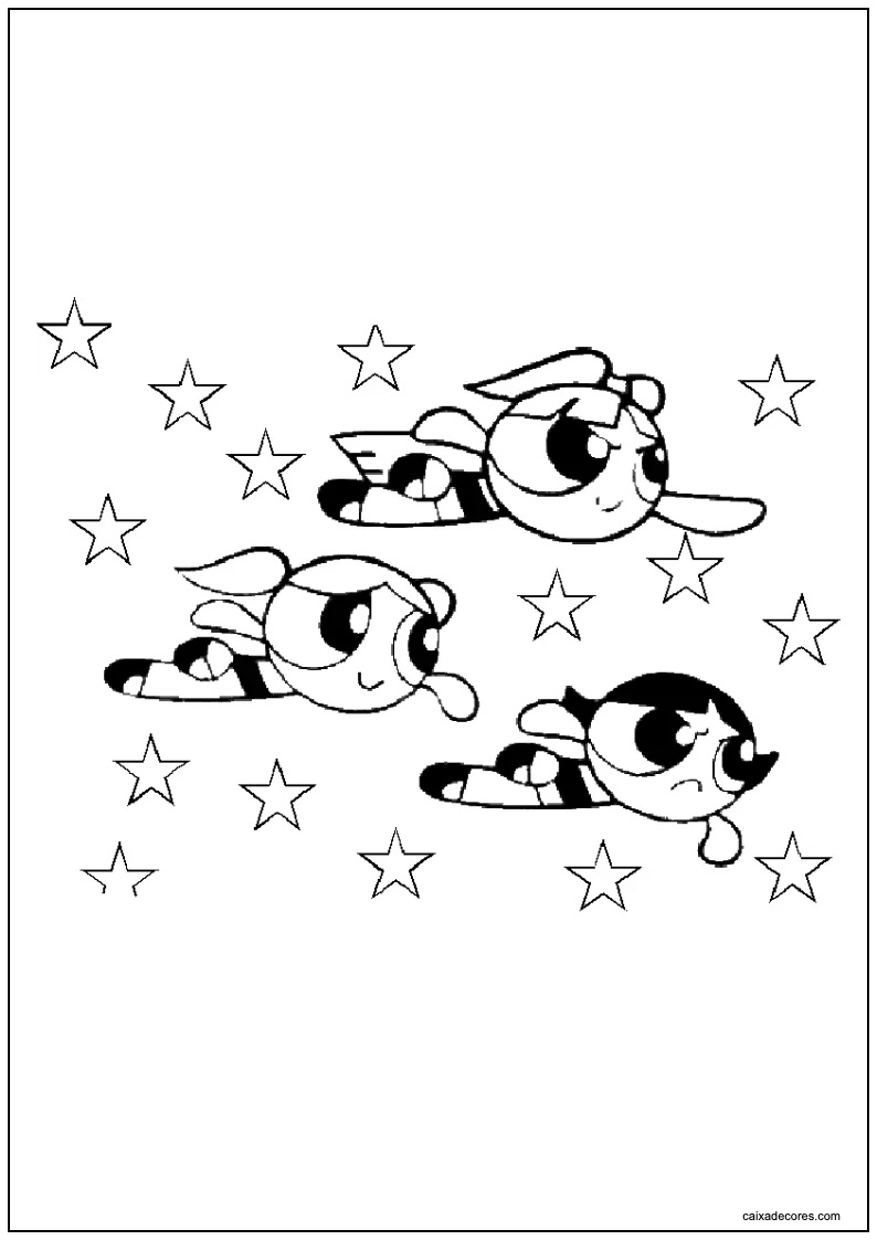 Desenho das meninas superpoderosas voando para imprimir